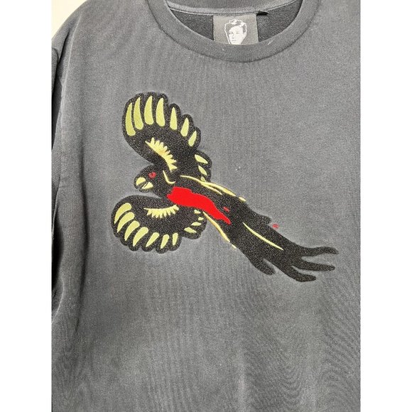 Quatre Cent Quinze Bird Embroidery Crewneck Cotton Black Sweatshirt Men Unisex L - Picture 2 of 9